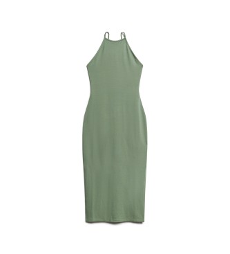 Superdry Abito midi in maglia con pizzo sul retro verde