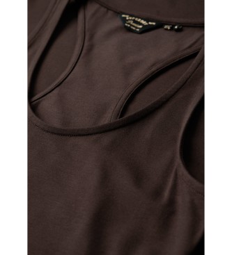 Superdry Brązowa dzianinowa sukienka midi z okrągłym dekoltem