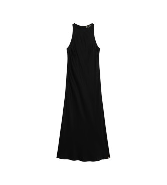 Superdry Czarna satynowa sukienka midi