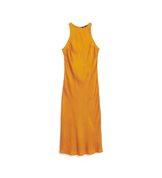 Superdry Gele satijnen midi-jurk met olympische rug