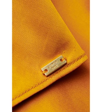 Superdry Żółta satynowa sukienka midi z olimpijskim tyłem