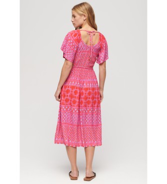 Superdry Pink printed midi dress with cut-out design