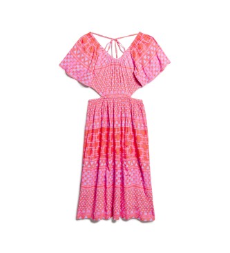 Superdry Pink printed midi dress with cut-out design