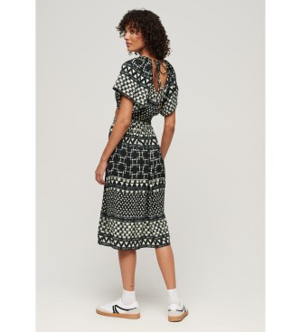 Superdry Printed midi dress with black cut-out design