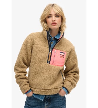 Superdry Polaire Vintage Retro beige demi-zip