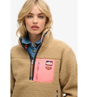 Superdry Polaire Vintage Retro beige demi-zip