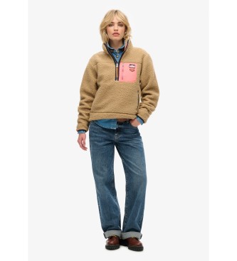 Superdry Polaire Vintage Retro beige demi-zip