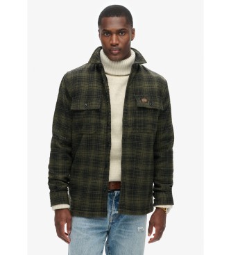 Superdry Fleece-lined woollen checked overshirt  green