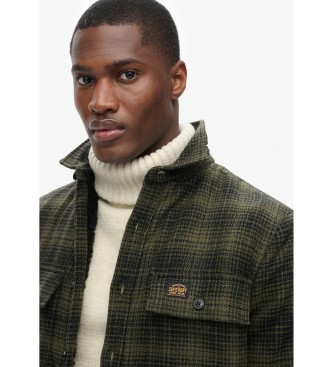 Superdry Fleece-lined woollen checked overshirt  green