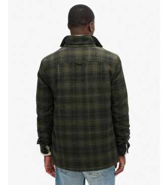 Superdry Fleece-lined woollen checked overshirt  green