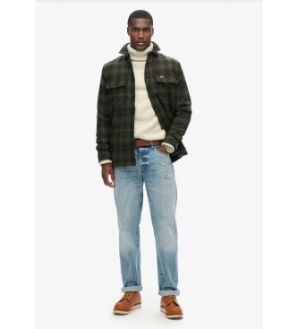 Superdry Fleece-lined woollen checked overshirt  green