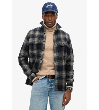 Superdry Checked wool overshirt with navy fleece lining  