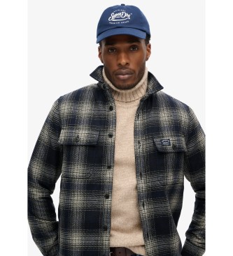 Superdry Checked wool overshirt with navy fleece lining  