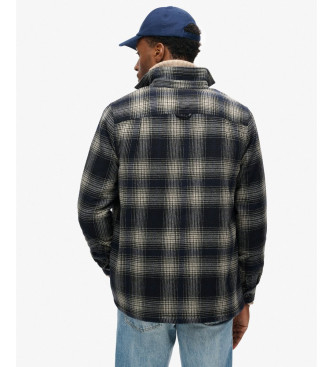 Superdry Checked wool overshirt with navy fleece lining  