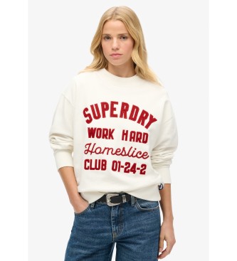 Superdry Locker geschnittener Pullover mit Rundhalsausschnitt und Stickerei Workwear  wei