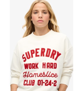 Superdry Lstsiddende trje med rund hals og broderi Workwear  hvid