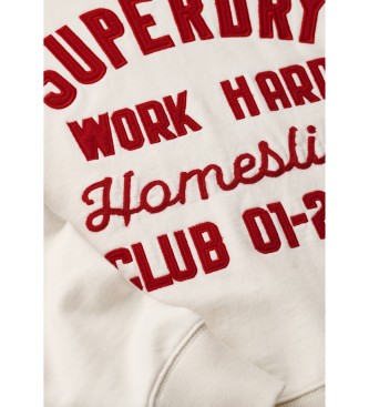 Superdry Maglione dalla vestibilit ampia con girocollo e ricamo Workwear bianco