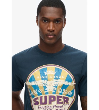 Superdry T-shirt z grafiką Workwear Gasoline granatowy