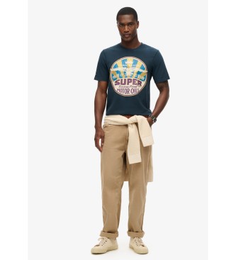 Superdry T-shirt z grafiką Workwear Gasoline granatowy