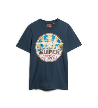 Superdry T-shirt z grafiką Workwear Gasoline granatowy