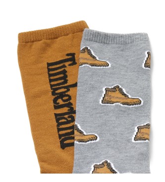 Timberland Pack de 2 pares de calcetines unisex de caa media con estampado integral multicolor