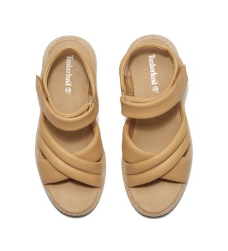 Timberland Sandlias Belmar Waves em pele com tira traseira bege