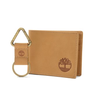 Timberland Set de cartera plegable y llavero marrn