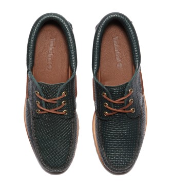 Timberland Scarpe da barca in pelle cucita a 3 occhielli verde scuro