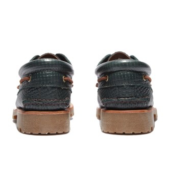 Timberland Scarpe da barca in pelle cucita a 3 occhielli verde scuro