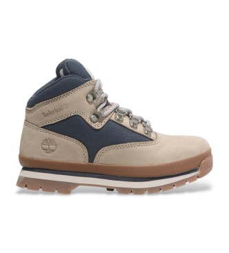 Timberland Beige and dark blue mid-calf leather mountaineering boots with lace-up fastening  