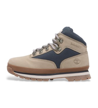 Timberland Beige and dark blue mid-calf leather mountaineering boots with lace-up fastening  