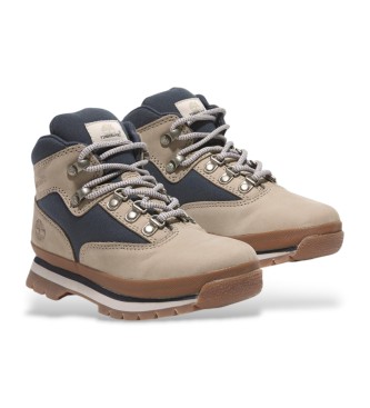 Timberland Beige and dark blue mid-calf leather mountaineering boots with lace-up fastening  