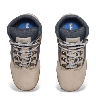 Timberland Beige and dark blue mid-calf leather mountaineering boots with lace-up fastening  