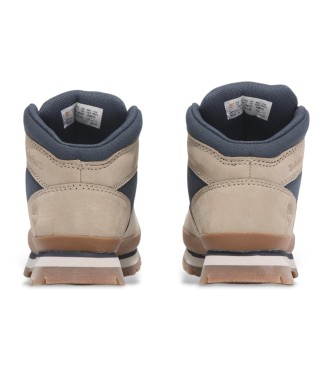 Timberland Beige and dark blue mid-calf leather mountaineering boots with lace-up fastening  