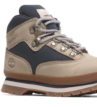 Timberland Beige and dark blue mid-calf leather mountaineering boots with lace-up fastening  