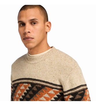 Timberland Fair Isle beige Pullover mit Rundhalsausschnitt