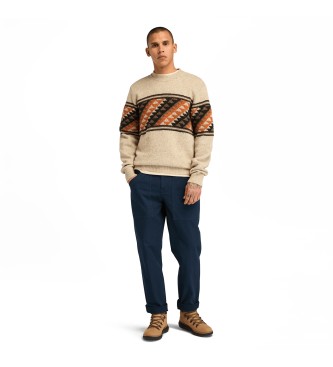 Timberland Fair Isle beige Pullover mit Rundhalsausschnitt