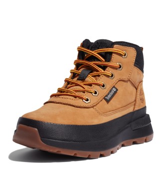 Timberland Field Trekker gele lederen sportschoenen met vetersluiting op de mid-top