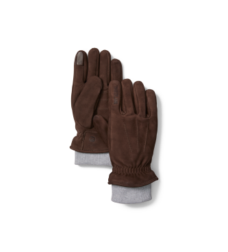 Timberland Guantes de cuero con punto de canal marrn