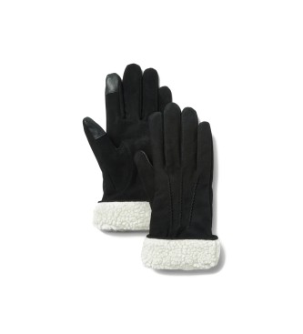 Timberland Guantes de piel en tejido polar mullido negro