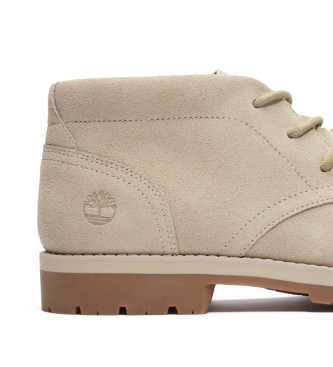 Timberland Stivali in pelle beige con lacci Britton Square a met polpaccio