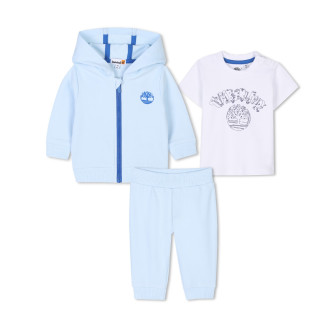 Timberland Conjunto de casaco de malha com capuz, t-shirt e calas azul claro, branco