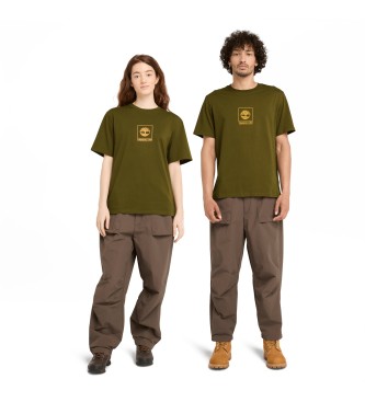 Timberland Camiseta de manga corta unisex con logo en relieve y estampado de camuflaje verde