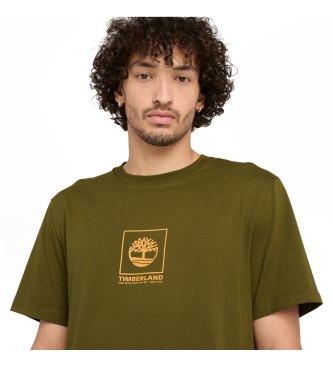 Timberland Camiseta de manga corta unisex con logo en relieve y estampado de camuflaje verde