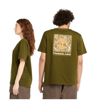 Timberland Camiseta de manga corta unisex con logo en relieve y estampado de camuflaje verde