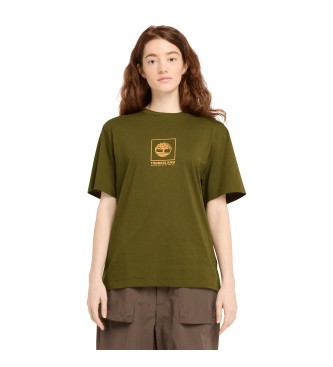 Timberland Camiseta de manga corta unisex con logo en relieve y estampado de camuflaje verde