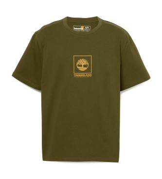 Timberland Camiseta de manga corta unisex con logo en relieve y estampado de camuflaje verde