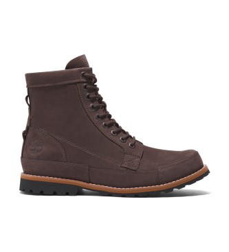 Timberland Oryginalne ciemnobrązowe skórzane sznurowane buty do połowy łydki