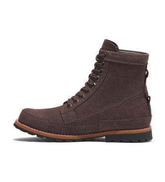 Timberland Oryginalne ciemnobrązowe skórzane sznurowane buty do połowy łydki