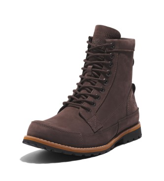 Timberland Oryginalne ciemnobrązowe skórzane sznurowane buty do połowy łydki